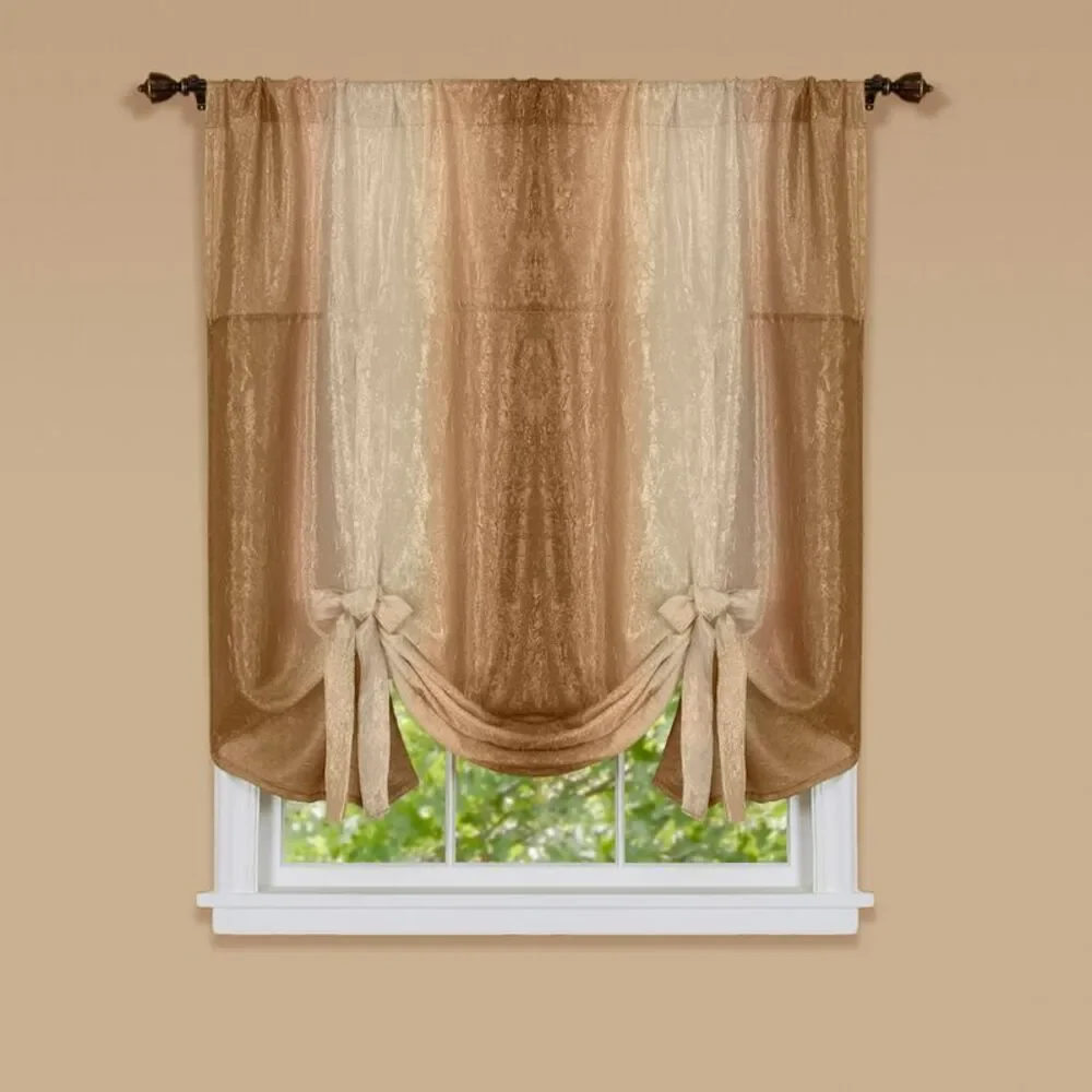 Woven Trends Window Shades, Ombre Curtains Modern Semi-Sheer Tie-Up Shade,